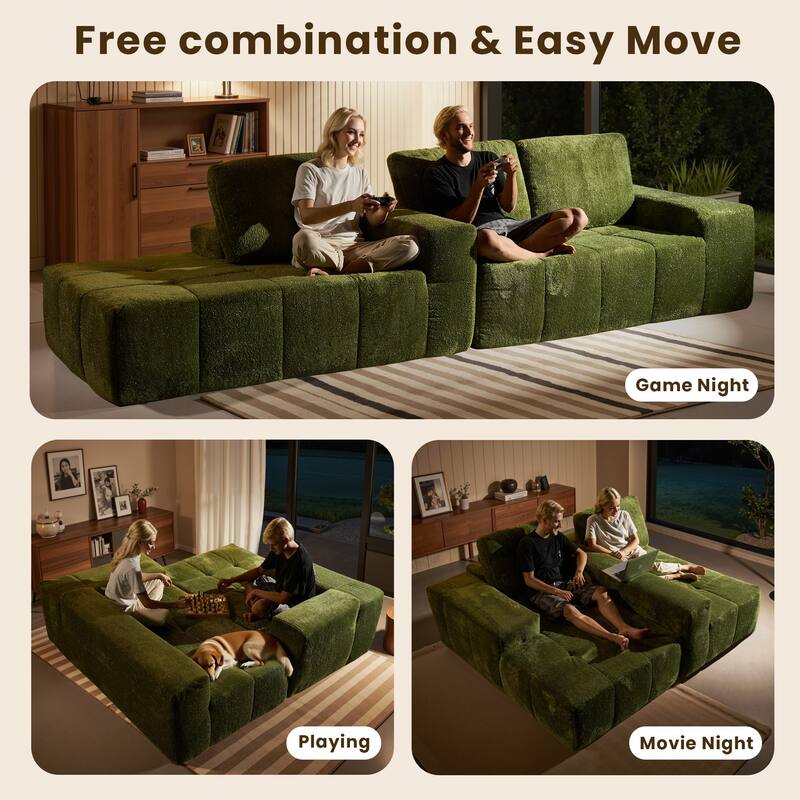 HOOOWOOO Modern Sparkly Velvet Fabric Chaise Sofa Couch