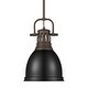 preview thumbnail 1 of 0, Yep by Golden Lighting Duncan 1-light 9in Rod Hung Pendant in Rubbed Bronze and Matte Black shade