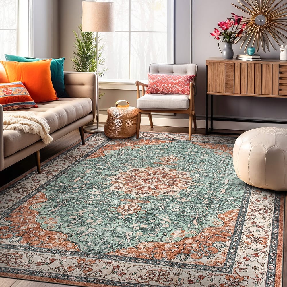 World Rug Gallery Traditional Oriental Medallion Washable Non-Slip Area Rug