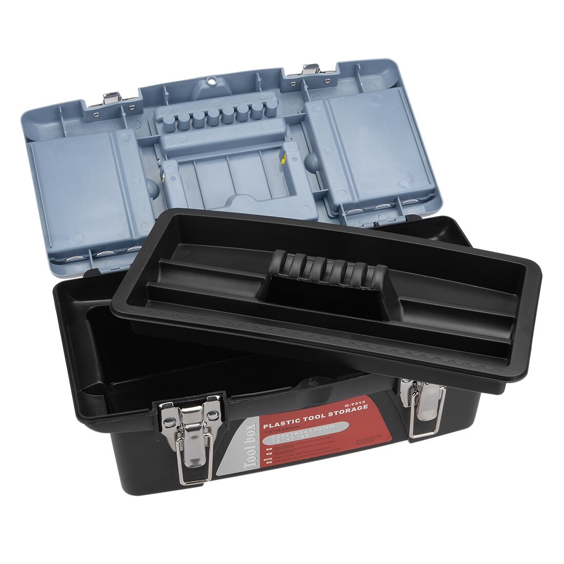 12-inch Tool Box with Tray and Organizers Includes Three Small Parts Boxes