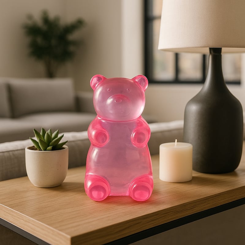 Resin Bear Figurine Boho Decor Bedroom Living Room Office - Pink - 6.75"