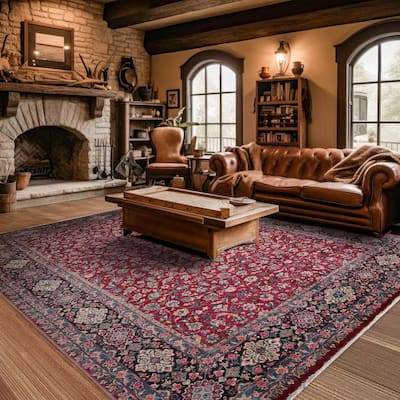 Hand Knotted Burgundy Persian Wool Traditional Oriental Area Rug - 13' x 18' 8''