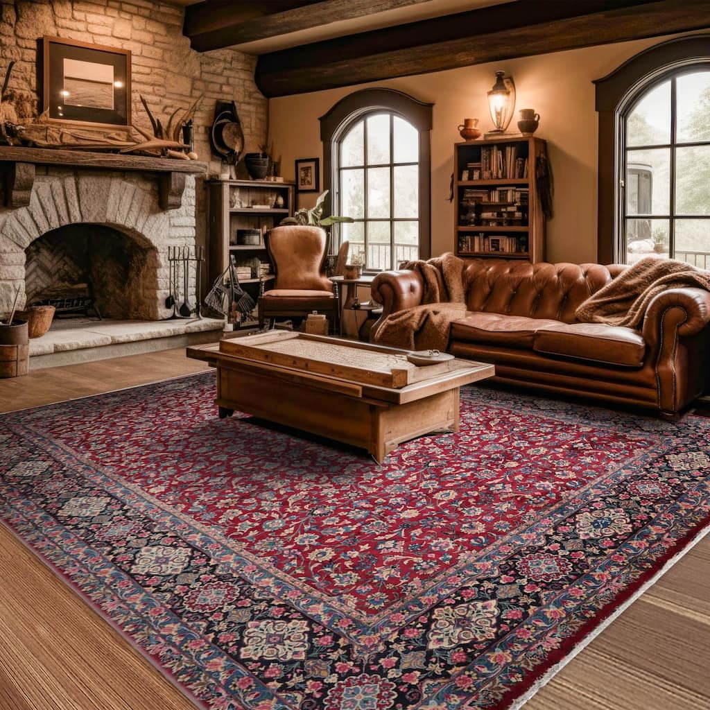 Hand Knotted Burgundy Persian Wool Traditional Oriental Area Rug - 13' x 18' 8''