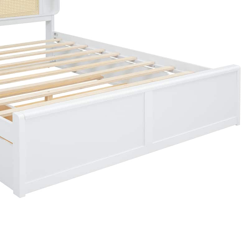 Queen Size Rattan Bed with Drawers and Trundle