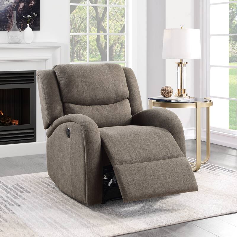 Modern Living Room Furniture 1pc Power Reclining Chair Brown Chenille Upholstery Plush Seating Solid Wood Frame