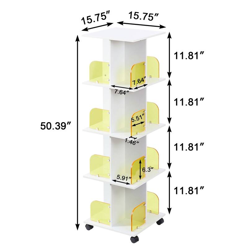 VECELO Bookshelf with Wheels,Storage Bookcase with Wheels for Bedroom, Living Room Home and Office