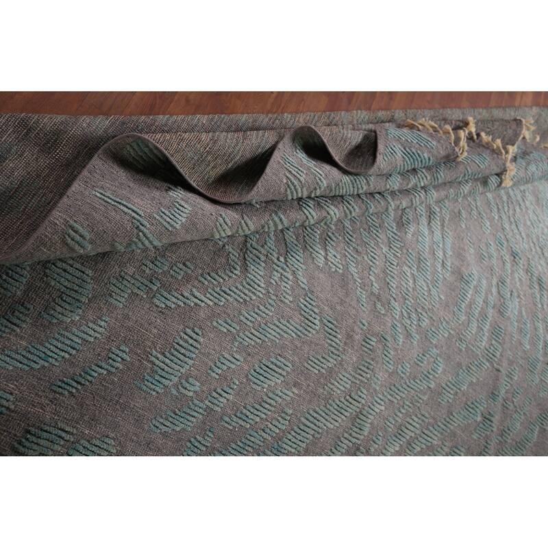 Grey Blue Moroccan Abstract Area Rug Hand-Knotted Wool Carpet - 9'0"x 12'7"
