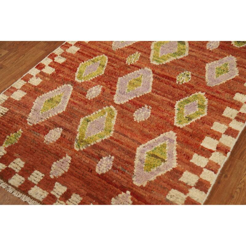 Orange Moroccan Oriental Runner Rug Handmade Hallway Wool Carpet - 3'5" x 15'10"