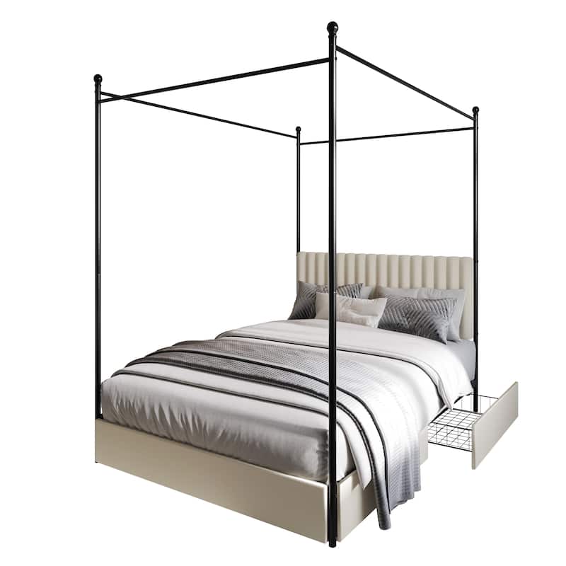 Clayfell Passaic Upholstered Metal Storage Canopy Bed