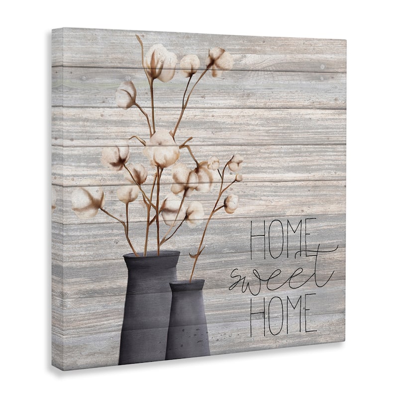 Stupell Home Sweet Home Cotton Flowers in Vase Canvas Wall Art - Multi-Color