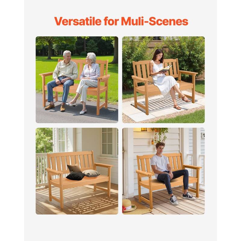 Natural Curved Design Weatherproof Garden Bench with Slatted Seat and Armrests for Comfortable Seating - 50.5” x 24.4” x 36.6”