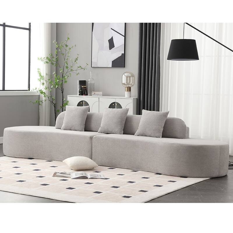 Modern Curved Modular Sectional Sofa, Terrycloth 4 Seater Cloud Boneless Couch, Upholstered Round Couch with 3 Pillows