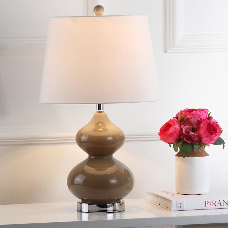 SAFAVIEH Lighting 24-inch Eva Double Gourd Glass Taupe Table Lamp (Set of 2) - 14"x14"x24"