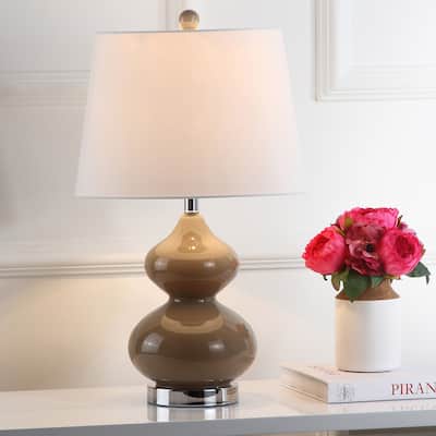 SAFAVIEH Lighting 24-inch Eva Double Gourd Glass Taupe Table Lamp (Set of 2) - 14"x14"x24"