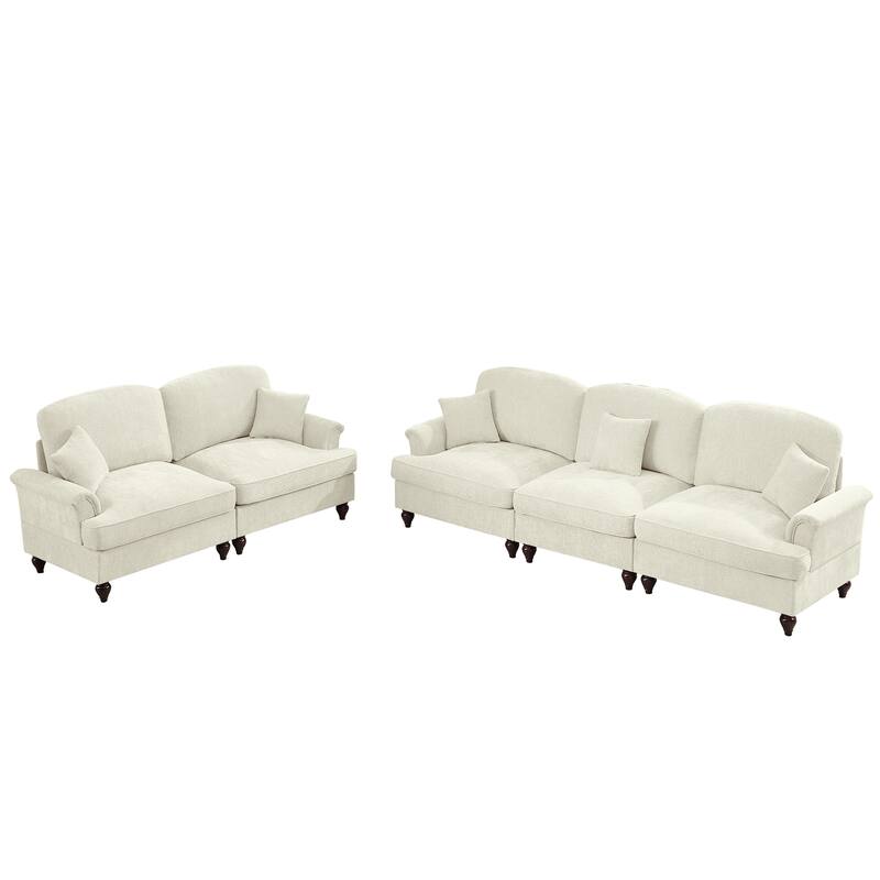 GDFStudio - Classic Chenille Modular Sofa Set with Flared Arms and Removable Ruffles Pleats Skirts