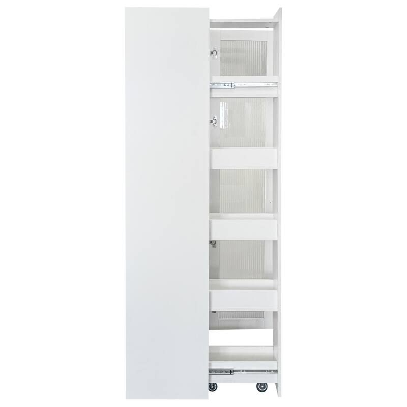 Kitchen Pantry Cabinet With Multi-Functional Pull-Out Multi-Tier Storage Shelf,With Glass Doors