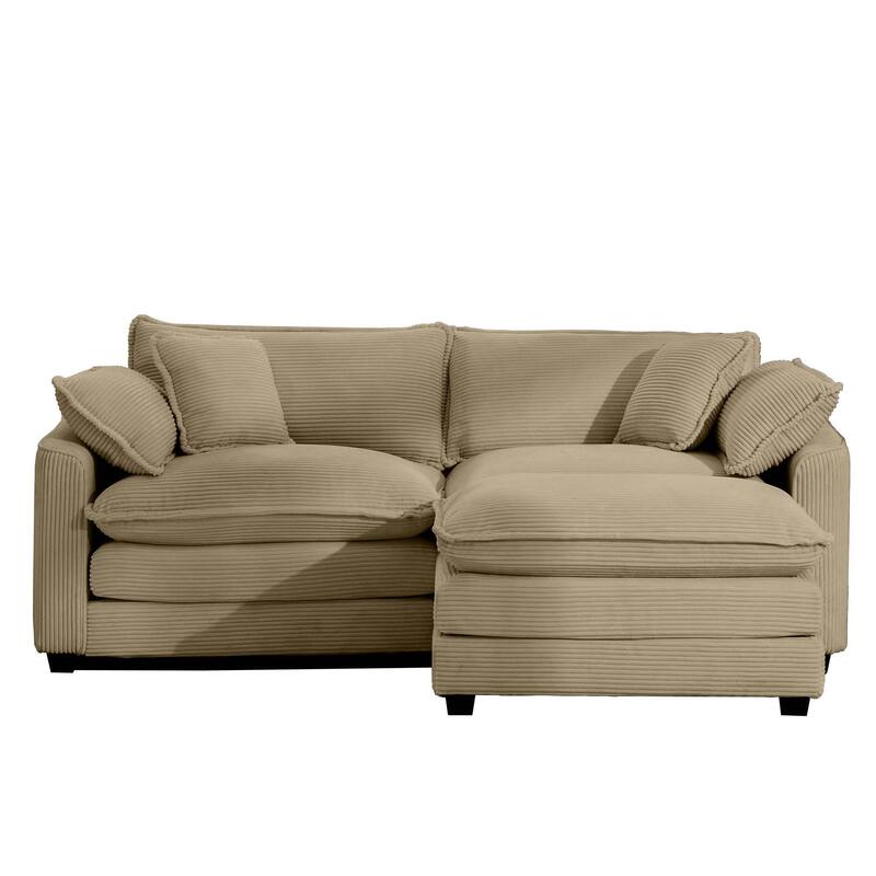 Modular Loveseat with Corduroy Upholstery, Memory Foam Cushions, and Footrest