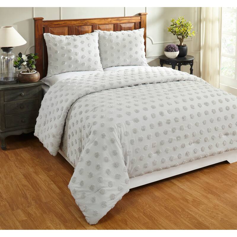 Better Trends Athenia Comforter Set - 100% Cotton Soft & Plush Chenille, Tufted Elegant Design, Machine Washable & Tumble Dry - Full/Queen Comforter Set - Gray