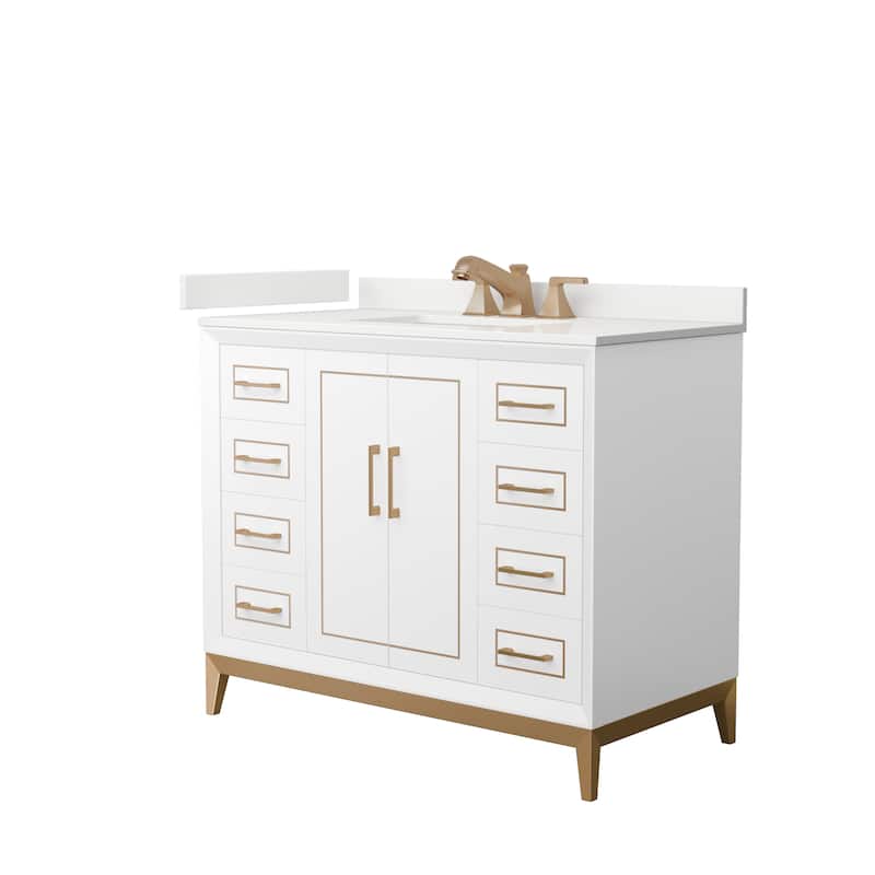 Marlena 42-inch Single Vanity, Quartz Top - White, Bronze Trim, White Quartz Top