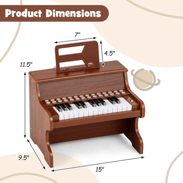 dimension image slide 1 of 3, Gymax 25 Keys Digital Piano w/Music Stand Teaching Mode Lighted Keys 6