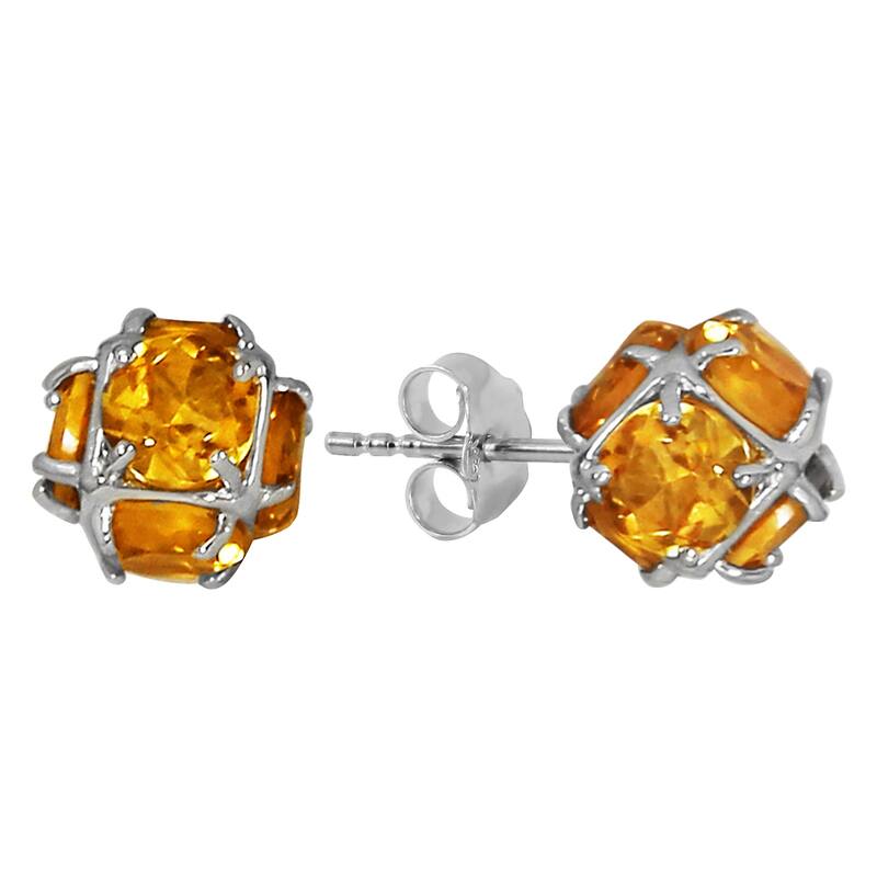 14K Solid Gold Stud Gemstone Earrings Natural Citrine Jewelry - White
