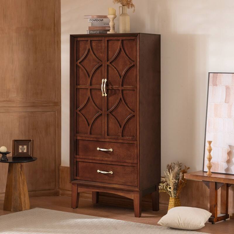 Mid Century Modern 53.5" Tall Kitchen Pantry Storage Cabinet with Doors and Drawers for Entryway Living Room Kitchen Garage