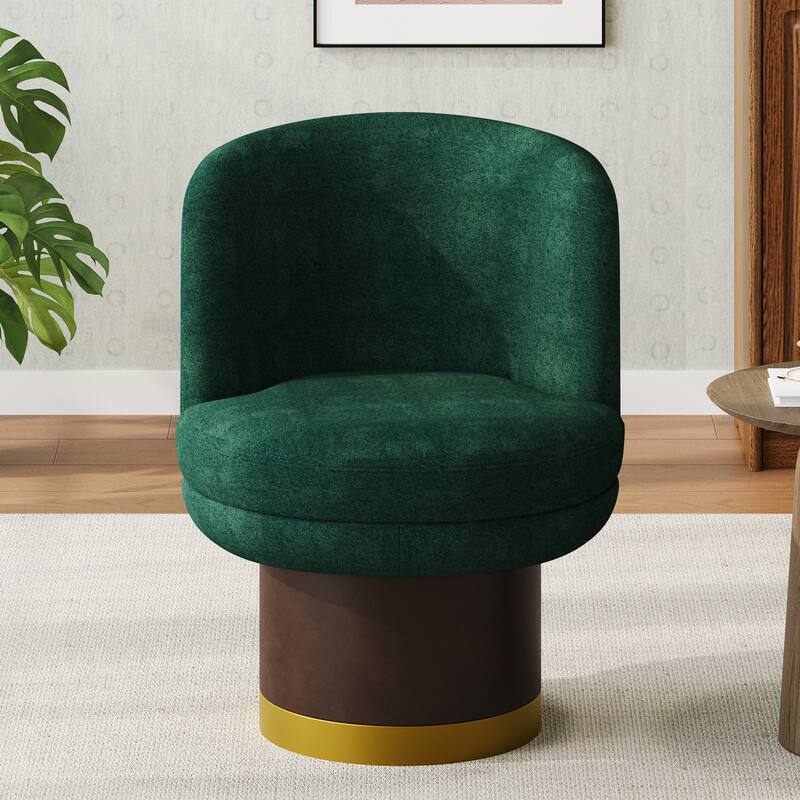 Roomfitters Round Chenille Swivel Accent Chair with Curved Back, Modern Barrel Chair - Green