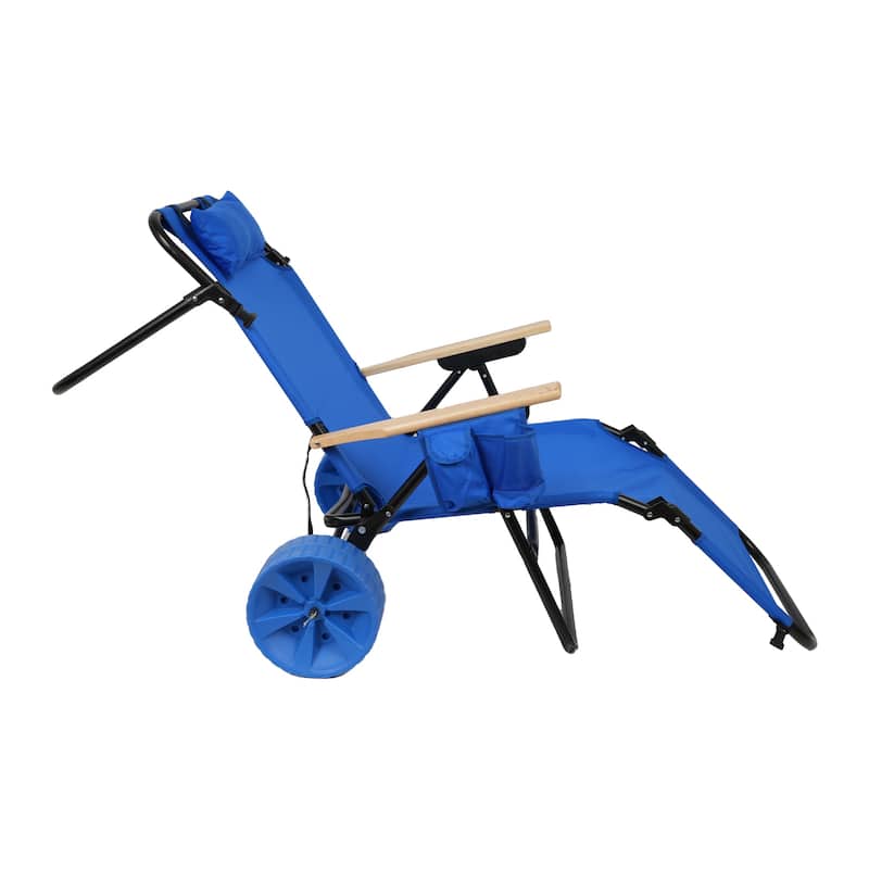 Beach Cart Chairs With Wheels 2 in 1 Foldable Beach Lounge Chair With Integrated Wagon Pull Cart Perfect for Backyard Pool