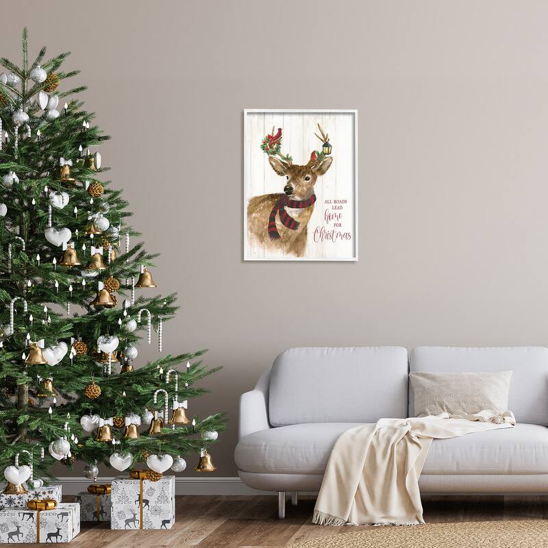 Stupell All Roads Lead Home Christmas Deer Framed Giclee Art by Nan