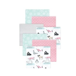 Little Treasure Hudson Baby Girls Cotton Poly Flannel Receiving Blankets Multipack, Pink Arctic Animals, 30x30 inches