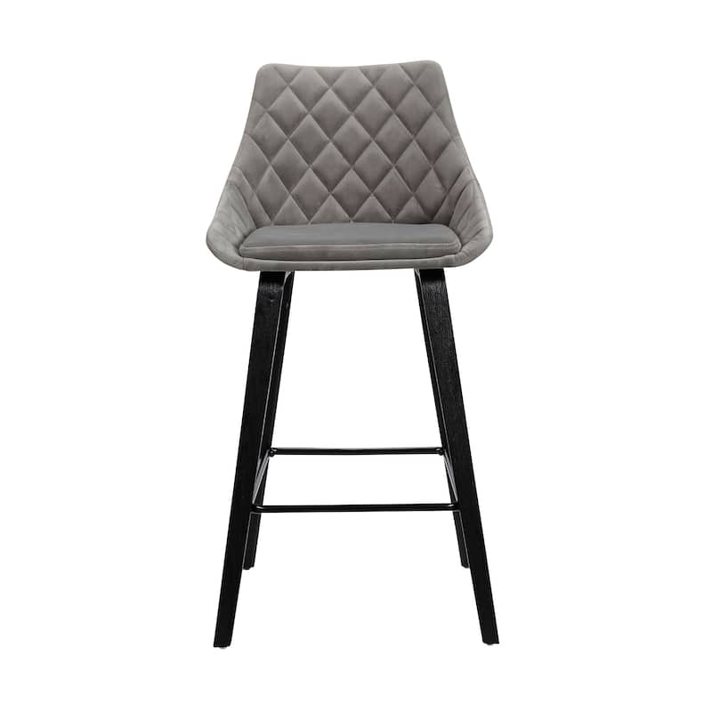 HomeRoots 26" Gray Tufted Velvet Upholstered Bar Stool - 19