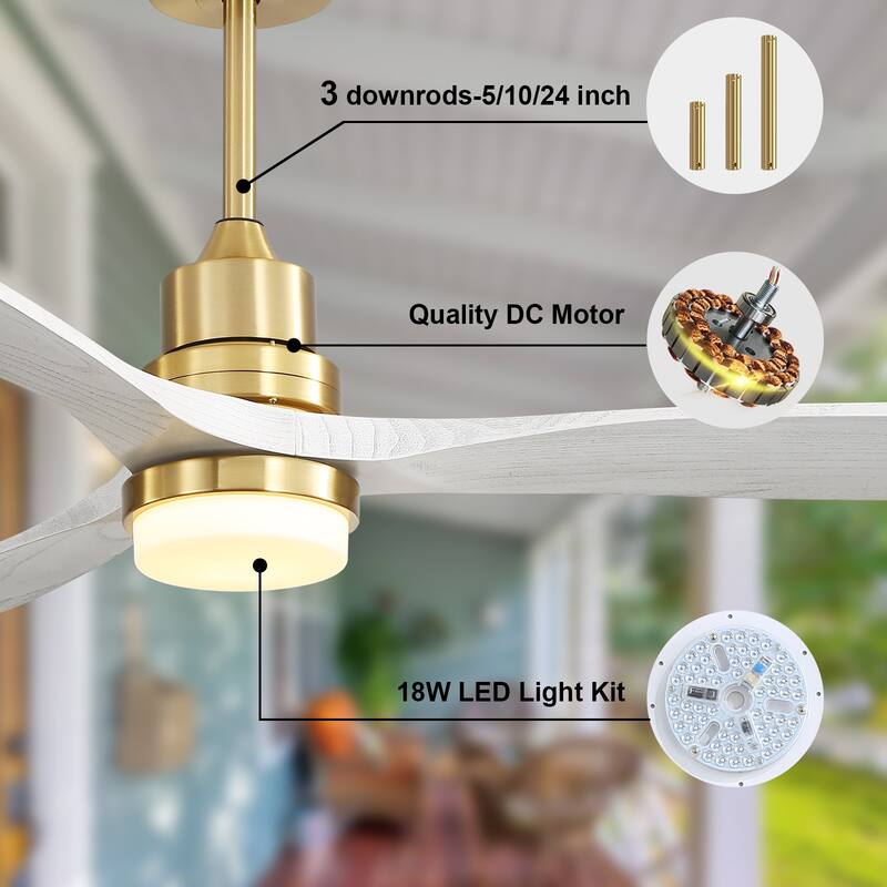 52" Wood Blades Integrated Dimmable LED Ceiling Fan with Light and Remote