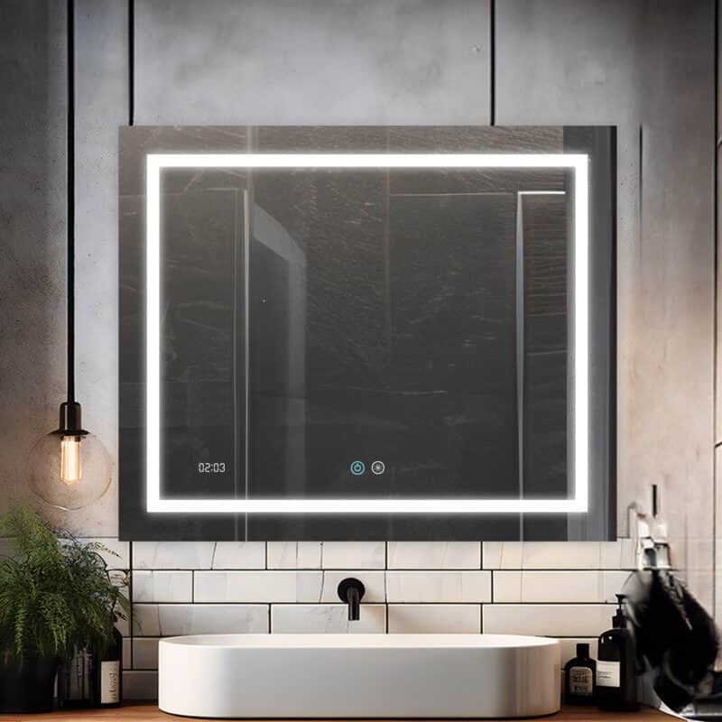 AQUADOM Daytona 36" Led Lighted Mirror for Bathroom Defogger, Digital Clock - 36"x30"x1"