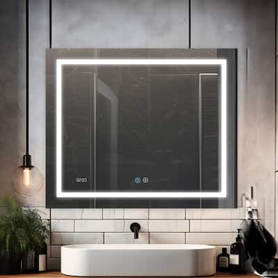 AQUADOM Daytona 36" Led Lighted Mirror for Bathroom Defogger, Digital Clock - 36"x30"x1"