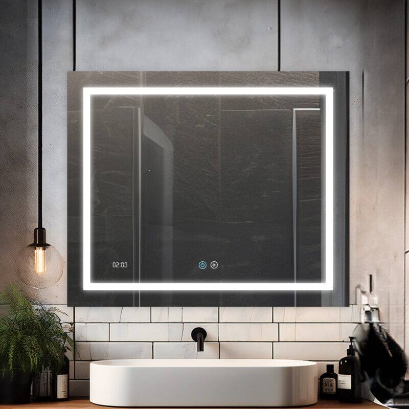 Led Lighted Mirror for Bathroom Defogger, Digital Clock - 36"x30"x1"