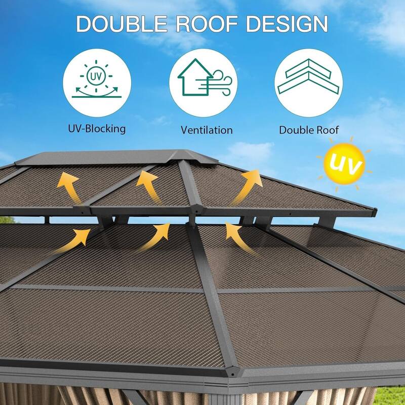 10' x 13' Patio Hardtop Heavy Duty Gazebo for Garden, Patios, Lawns - 10X13 Ft