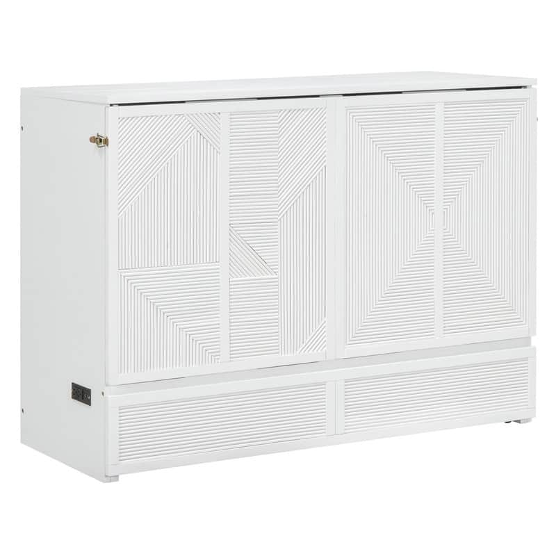 Full/Queen Size Murphy Bed with a Large Storage Drawer, Modern Wall Bed Foldable Murphy Cabinet Bed with USB Ports and Outlets