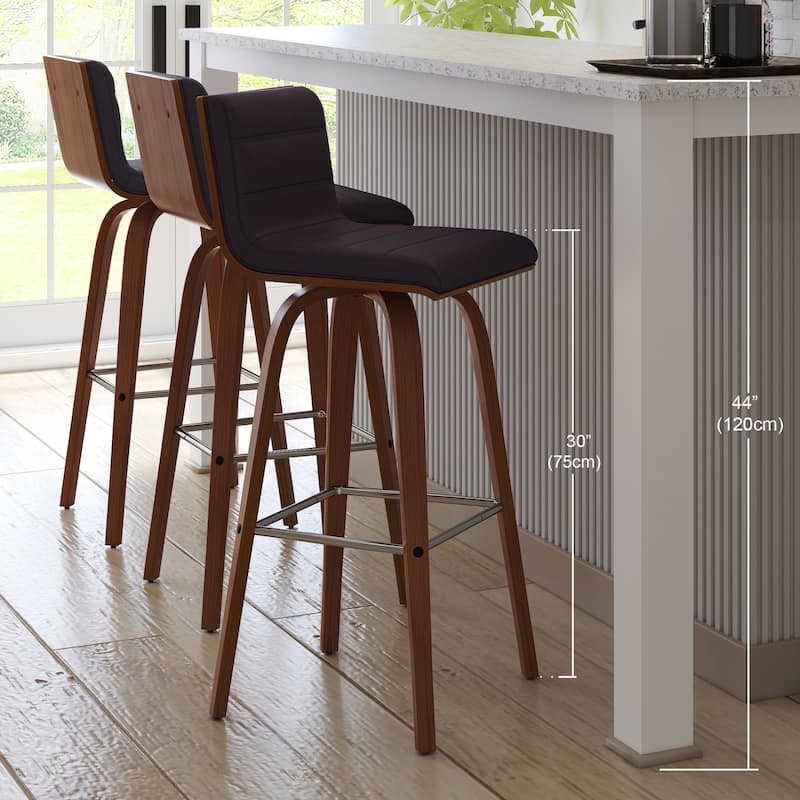 Skara Swivel Bar Stool, Upholstered Bar Height Chair with Bentwood Frame