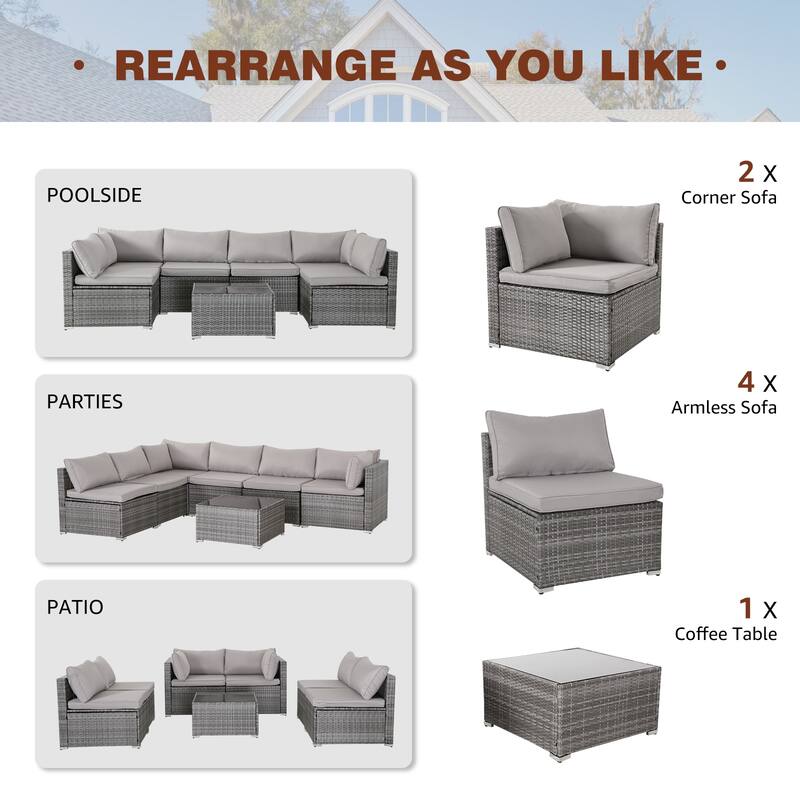 7-Piece Wicker Patio Conversation Set with Cushions