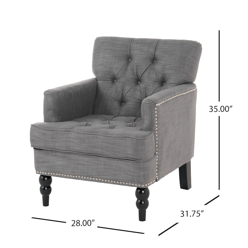 Roomfitters Tufted Club Chair, Upholstered Fabric Armchair with Nailhead Trim and Birch Wood Legs
