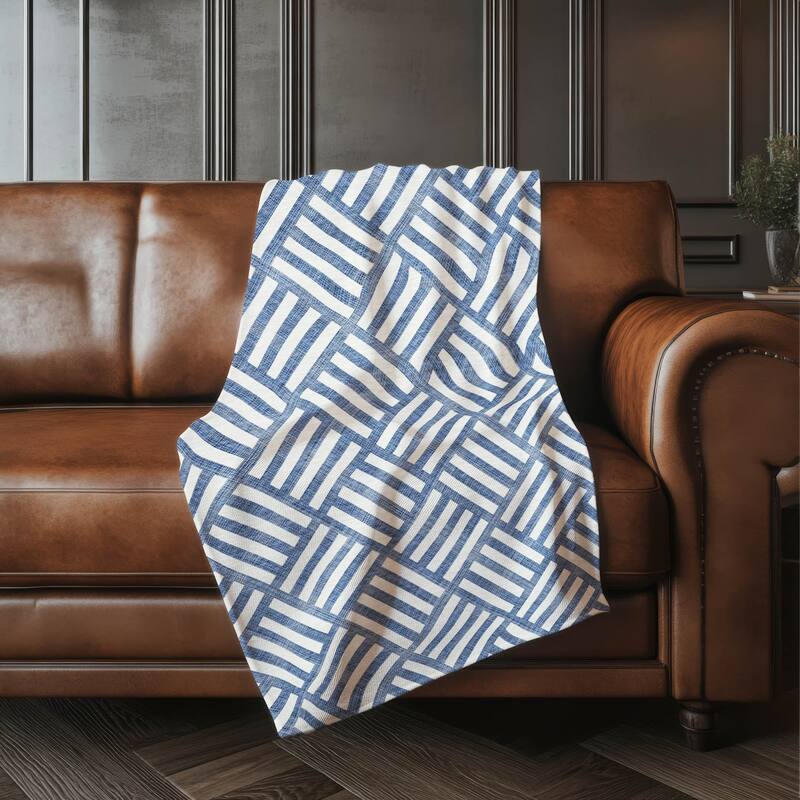 Premium Machine Washable Contemporary Geo Sherpa Throw Blanket - Navy - 4'2" x 5'10"