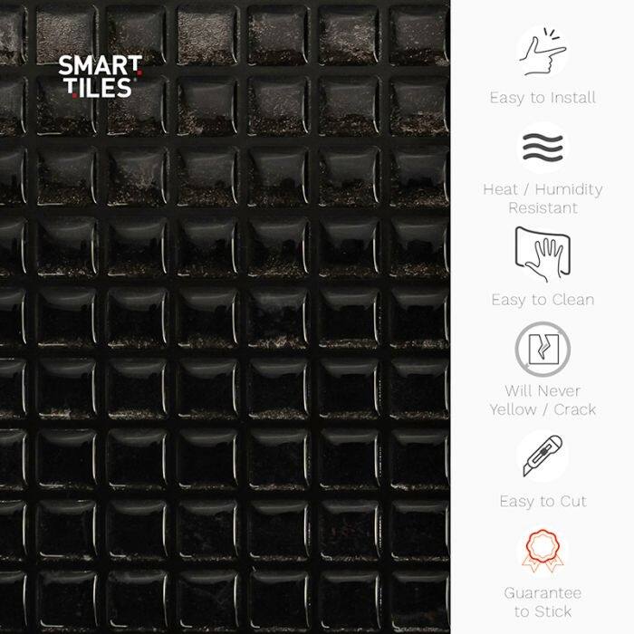 Smart Tiles Self Adhesive Wall Tiles - Minimo Nero - 4 Sheets of 11.55'' x 9.64'' Kitchen and Bathroom Stick on Tiles