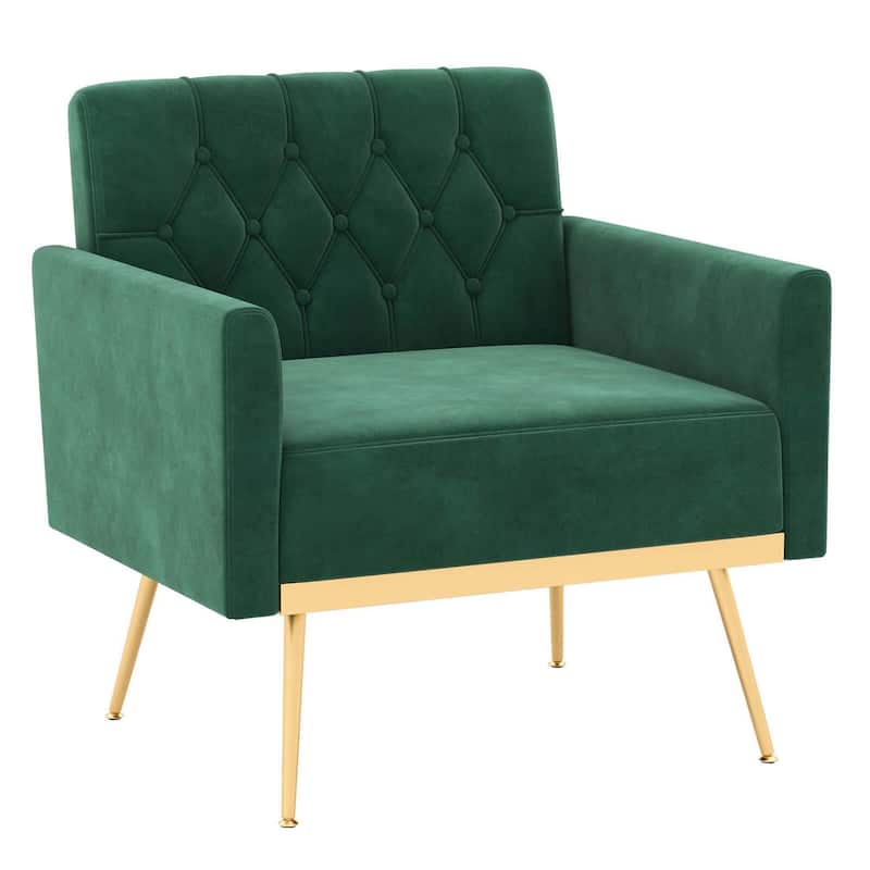 Modern Velvet Accent Chair Upholstered Single Sofa Chair Armchair - Green