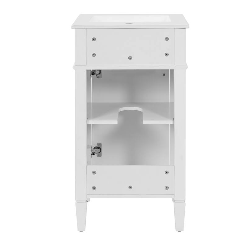 18" Freestanding Single Bathroom Vanity with Ceramic Sink, French Style Cabinet with Soft Close Door