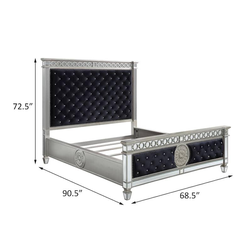 Solaro Dark Navy Blue Tufted Queen Bed