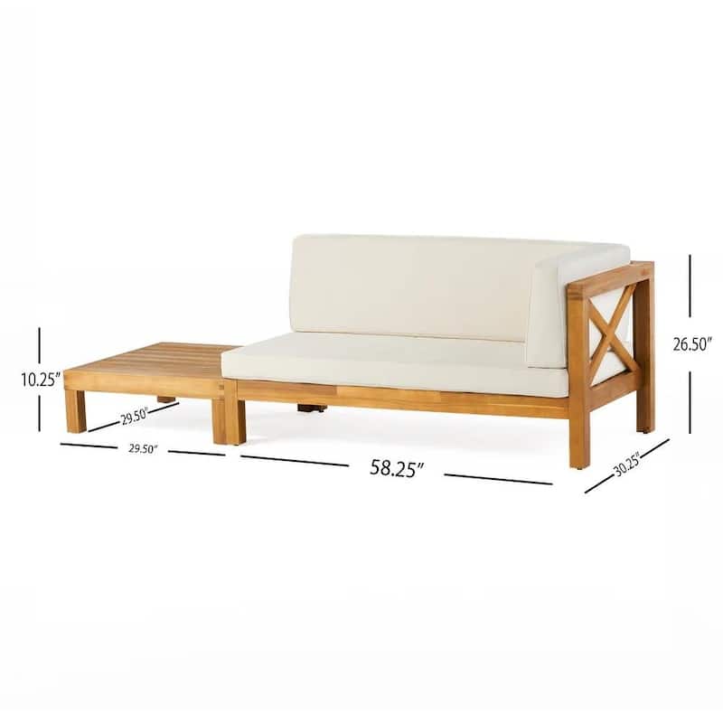 Roomfitters X-Back Corner Bench with Coffee Table, Outdoor Wooden Patio Sofa with Cushions for Garden or Porch