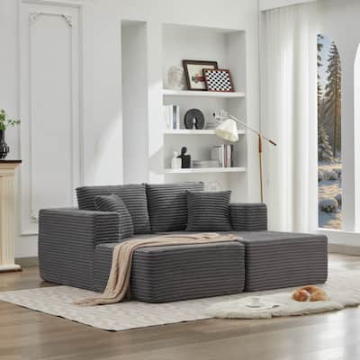 106" Cloud Sectional Couch, Double Chaise Lounges, Deep Seat Modern Modular Sofa, No Assembly, Gray Corduroy