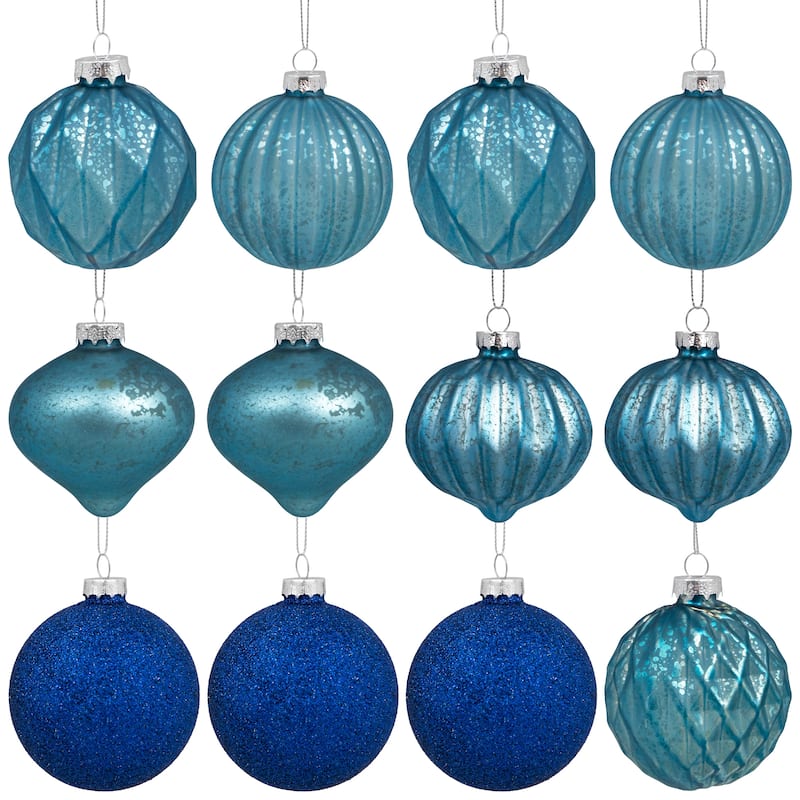 Onion and Glass Ball Christmas Ornaments - 3.25" - Royal Blue - Set of 12