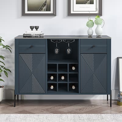 42" Modern Wine Cabinet with Metal Glass Rack and Drawers - 42" in Width