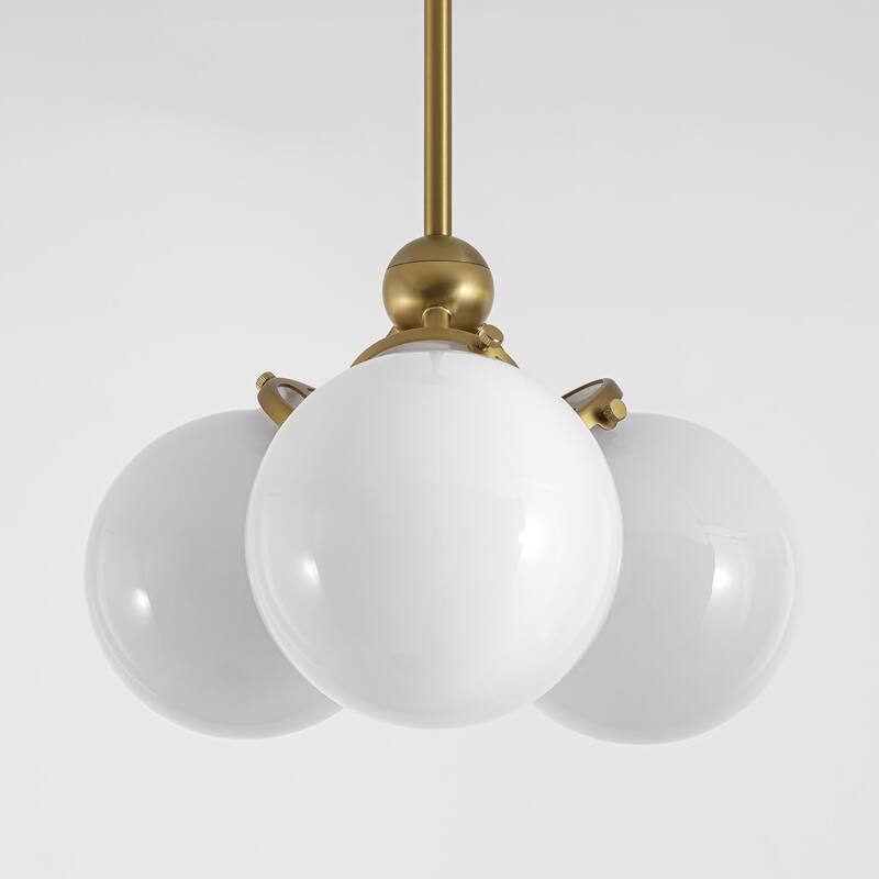 3-Light 14.2" W Mid-Century Modern Brushed Gold Chandelier with Opal Glass Bubble Globe Shades for Living Room, Bedroom